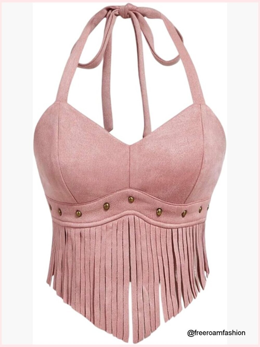 Fringe Western Tank Top with Tassel, Halter Neck, Sleeveless Cowgirl Shirt